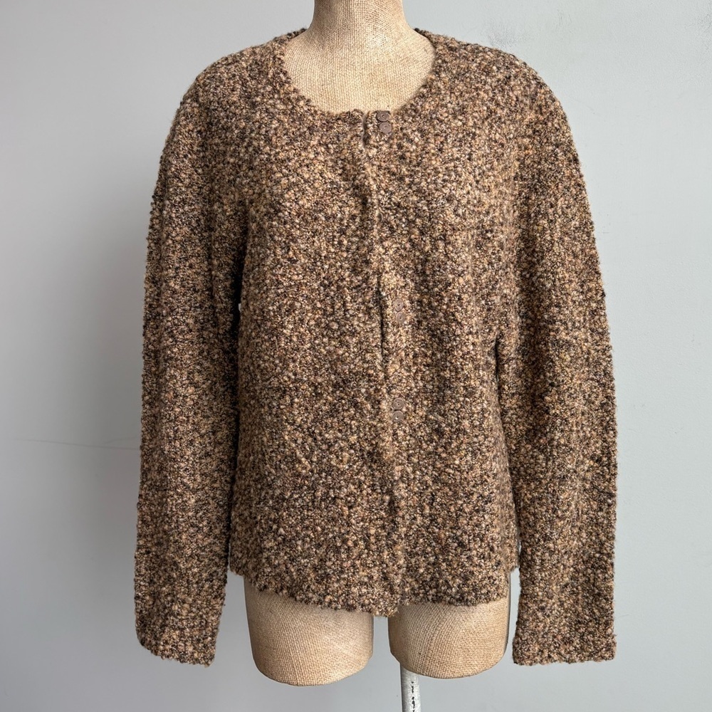 Vintage Talbots Wool Blend Bouclé Sweater Jacket Made in Hong Kong Brown XL - Picture 7 of 9